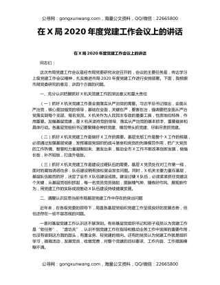 在X局2020年度党建工作会议上的讲话