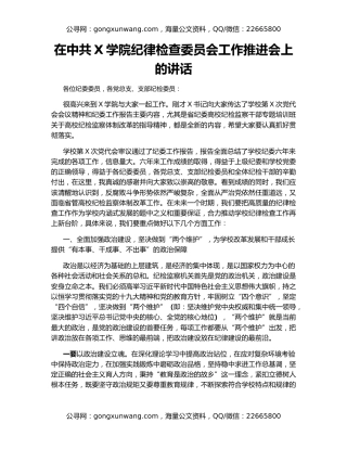 在中共X学院纪律检查委员会工作推进会上的讲话（2）