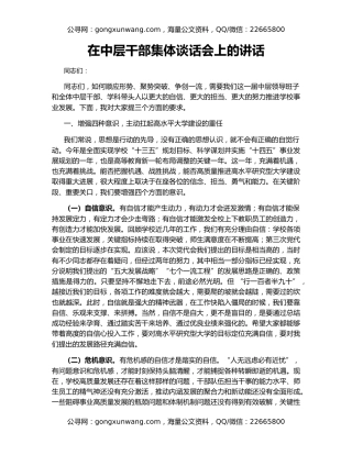 在中层干部集体谈话会上的讲话