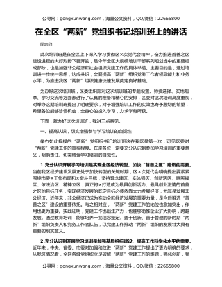 在全区“两新”党组织书记培训班上的讲话