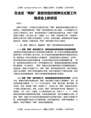 在全区“两新”星级党组织授牌仪式暨工作推进会上的讲话