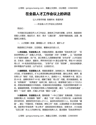 在全县人才工作会议上的讲话