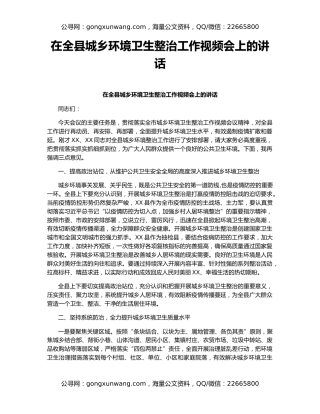 在全县城乡环境卫生整治工作视频会上的讲话