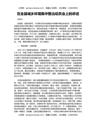 在全县城乡环境集中整治动员会上的讲话