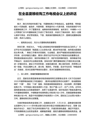 在全县夏粮收购工作电视会议上的讲话