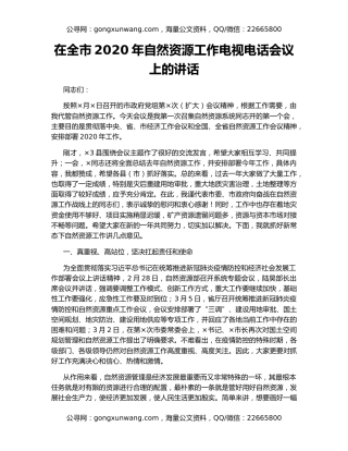 在全市2020年自然资源工作电视电话会议上的讲话
