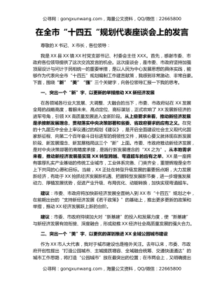 在全市“十四五“规划代表座谈会上的发言