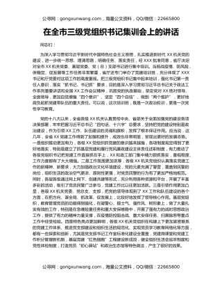 在全市三级党组织书记集训会上的讲话