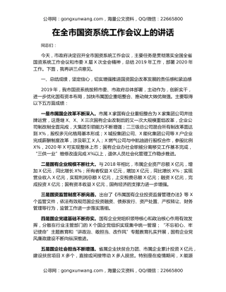 在全市国资系统工作会议上的讲话