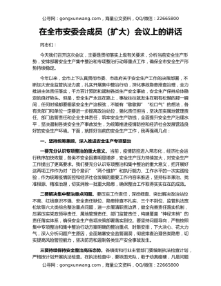 在全市安委会成员（扩大）会议上的讲话
