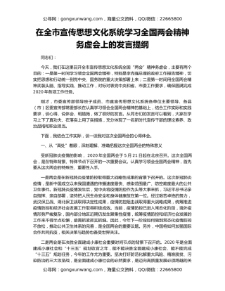 在全市宣传思想文化系统学习全国两会精神务虚会上的发言提纲