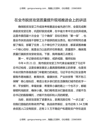 在全市脱贫攻坚质量提升现场推进会上的讲话（3）