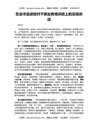 在全市选派驻村干部业务培训班上的总结讲话