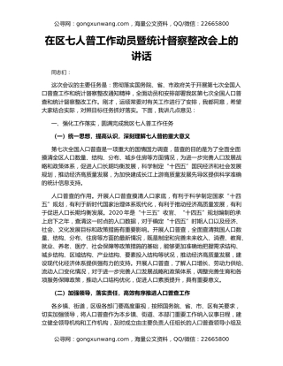 在区七人普工作动员暨统计督察整改会上的讲话
