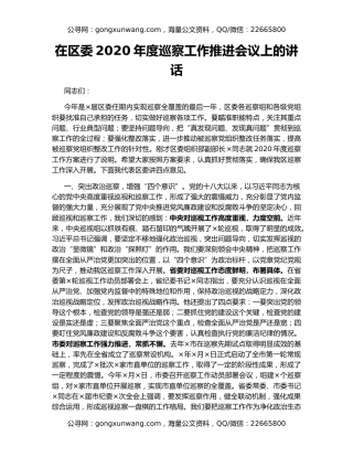 在区委2020年度巡察工作推进会议上的讲话
