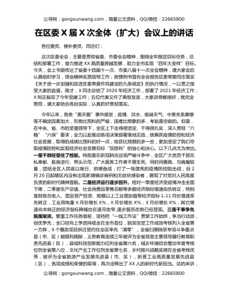 在区委X届X次全体（扩大）会议上的讲话