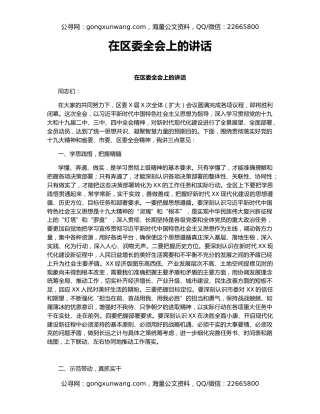 在区委全会上的讲话