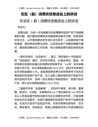 在区（县）消费扶贫推进会上的讲话