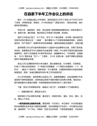 在县委下半年工作会议上的讲话