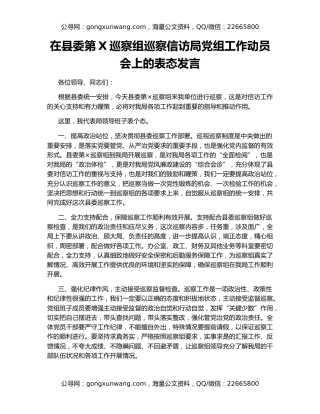 在县委第X巡察组巡察信访局党组工作动员会上的表态发言