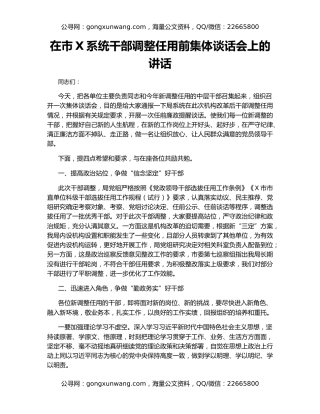 在市X系统干部调整任用前集体谈话会上的讲话