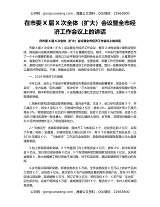 在市委X届X次全体（扩大）会议暨全市经济工作会议上的讲话