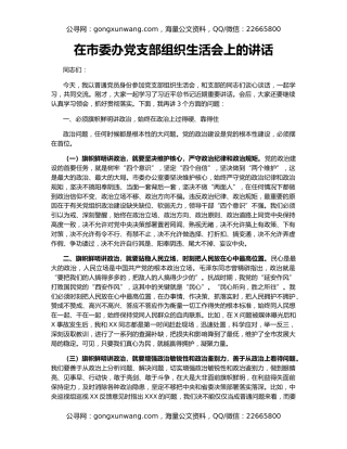 在市委办党支部组织生活会上的讲话