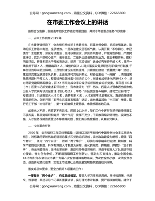 在市委工作会议上的讲话（2）