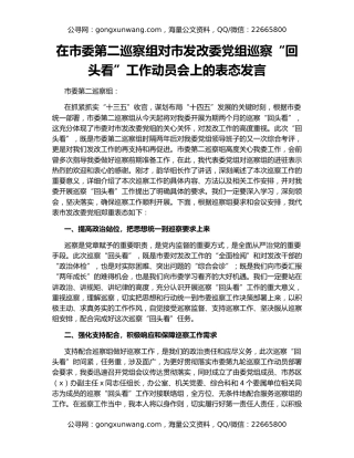 在市委第二巡察组对市发改委党组巡察“回头看”工作动员会上的表态发言