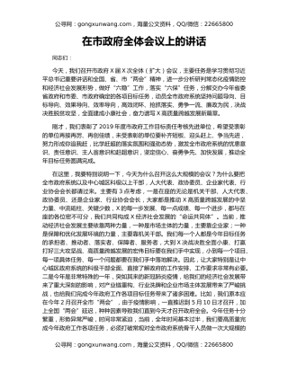 在市政府全体会议上的讲话