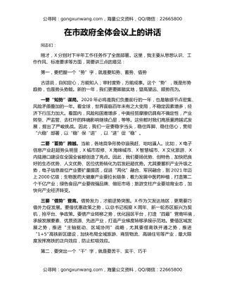 在市政府全体会议上的讲话（2）