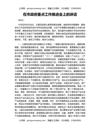 在市政府重点工作推进会上的讲话（2）