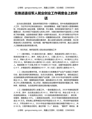 在推进退役军人就业创业工作调度会上的讲话（2）