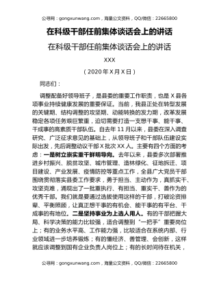 在科级干部任前集体谈话会上的讲话