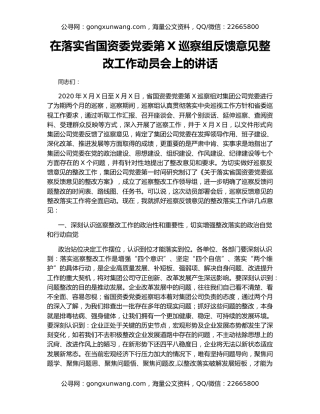 在落实省国资委党委第X巡察组反馈意见整改工作动员会上的讲话