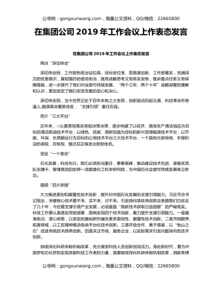 在集团公司2019年工作会议上作表态发言