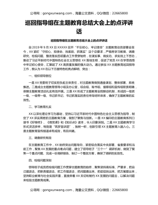 巡回指导组在主题教育总结大会上的点评讲话