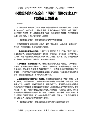 市委组织部长在全市“两新”组织党建工作推进会上的讲话