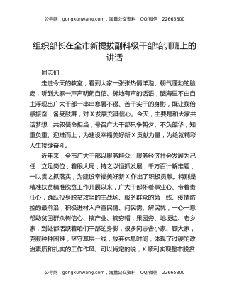 组织部长在全市新提拔副科级干部培训班上的讲话