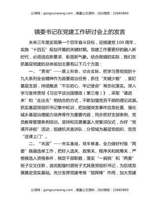 镇委书记在党建工作研讨会上的发言