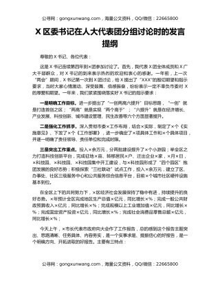 X区委书记在人大代表团分组讨论时的发言提纲