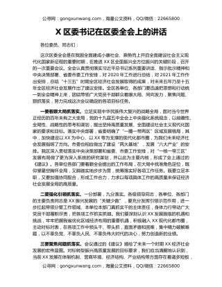 X区委书记在区委全会上的讲话