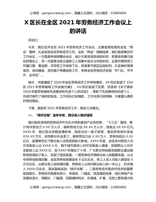 X区长在全区2021年劳务经济工作会议上的讲话