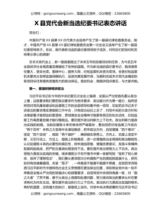 X县党代会新当选纪委书记表态讲话