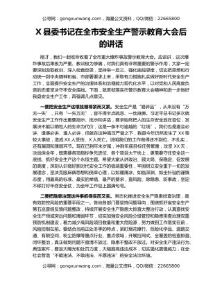 X县委书记在全市安全生产警示教育大会后的讲话