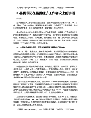 X县委书记在县委经济工作会议上的讲话