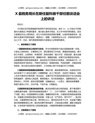 X县税务局长在新任副科级干部任前谈话会上的讲话