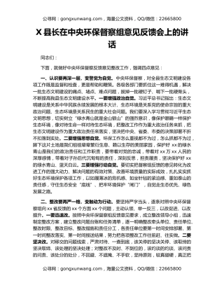 X县长在中央环保督察组意见反馈会上的讲话