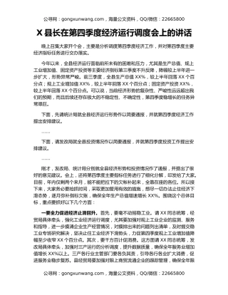 X县长在第四季度经济运行调度会上的讲话