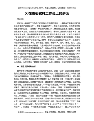 X在市委农村工作会上的讲话
